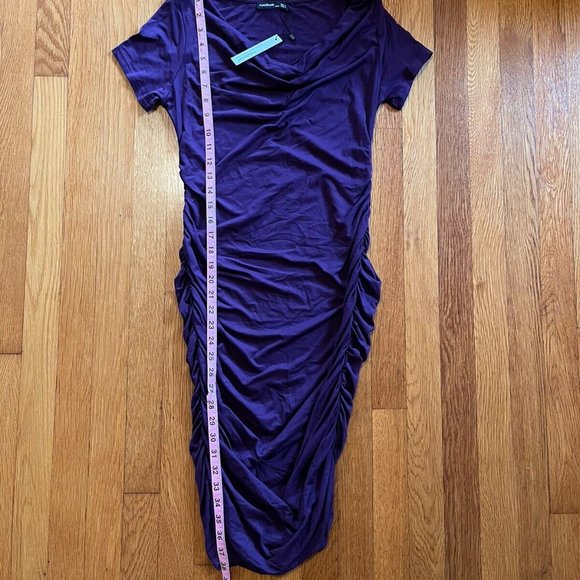 NWT Patty Boutik Purple Draped Cowl Neck Short Sleeve Dress Rusched Sides Size s - Picture 8 of 10
